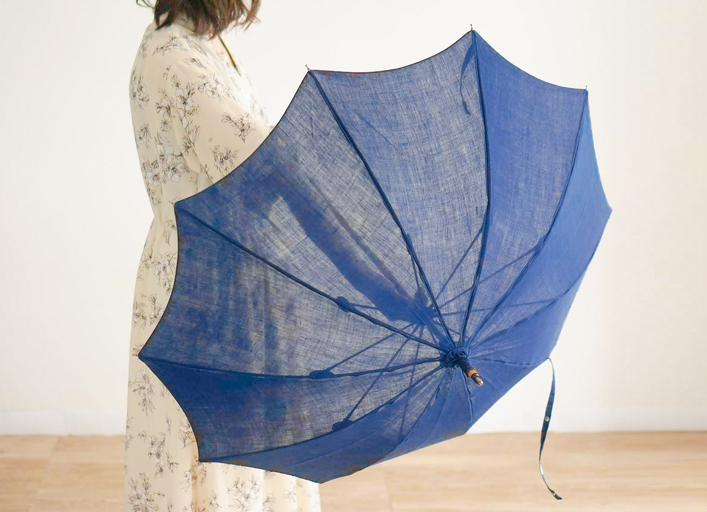 藍－あい－藍染天然繊維50cm10本骨のレディース日傘・晴雨兼用長傘 